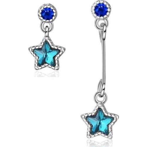 Exquisite Asymmetrical Navy Crystal Star Tassel Earrings For Women Trend Creative 925 Sterling Silver Party Gifts Jewelry SAE317