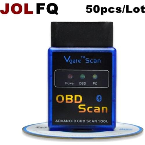 JOLFQ 50pcs Vgate MINI ELM 327 Bluetooth Vgate Scan OBD2 / advanced obd scan OBDII ELM327 V2.1 Code Scanner DHL Free Shipping
