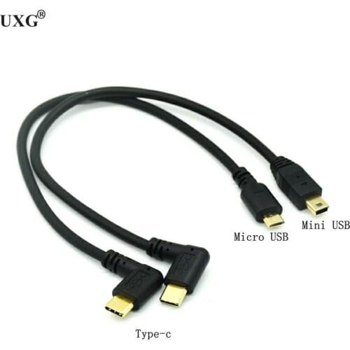 Micro Mini USB Cable 5Pin Male to Male USB 3.1 Type C Elbow to Mini Micro USB 2.0 OTG Data Adapter Converter Charging Cable 25cm