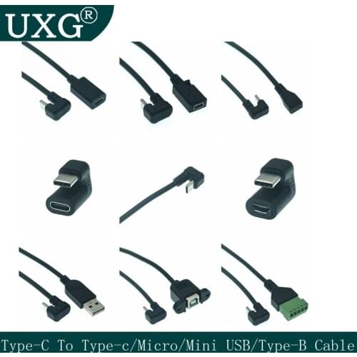 180 Degree Up Down Angle USB 3.1 Type C Male to Micro Mini Type-B Female USB otg USB-C Charging And Data Converter Cable 25cm