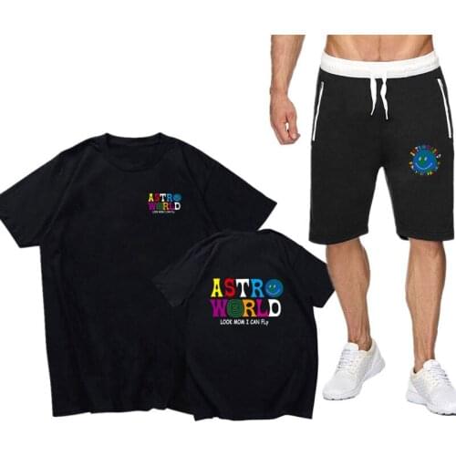Summer 2PC Set Men Short Sleeve T Shirts Two Piece Tops+ Shorts Sportswear Streetwear Fashioin Tshirts Shorts Sets ASTRO WORLD