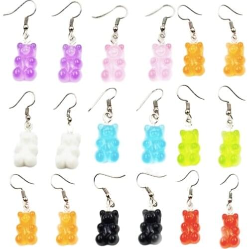 5Pairs Resin Gummy Bear Earrings Cute Cartoon For Women Girl Handmade Creative Transparent Color Bear Candy Earrings