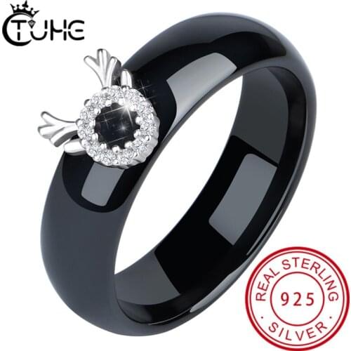 Fashion Jewelry Rings Cute Animal Deer Antler Rings for Women Crystal CZ Ceramic Ring Valentine and Christmas Gifts