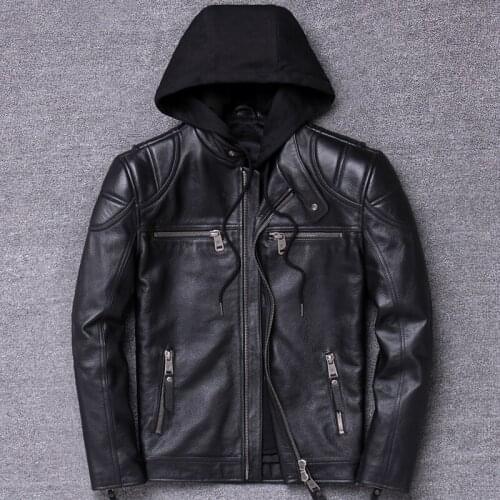 Youth Even Hat Genuine Locomotive Jacket Head Layer Cowhide Leather Clothing Man Self-cultivation Short Fund Slim Fit