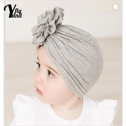 Yundfly Toddler Soft Comfortable Cotton Turban Hat Solid Color Striped Flowers Baby Beanie Caps Children Headwear Christmas Gift