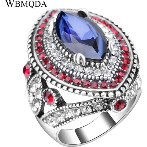 New Arrivals Fashion Big Finger Silver Color Ring Luxury Crystal Wedding Rings For Women Vintage Bulgaria Jewelry Free Shipping