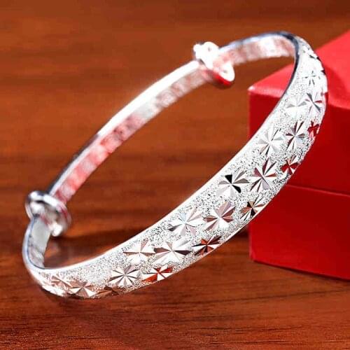 New Retro Fashion New Silver-plated Gypsophila Bracelet Imitation Silver Car Flower Push-pull Bracelet Jewelry Women Bangles