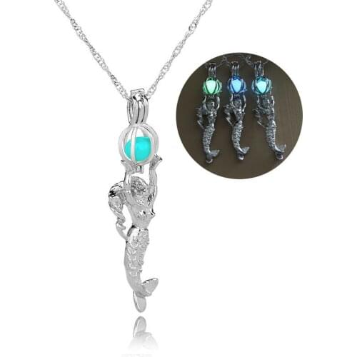 Hot sale openable hollow pendant empty mermaid luminous glowing necklace Halloween creative necklace