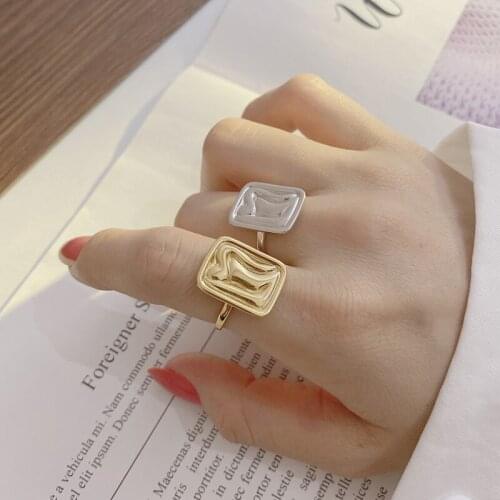 High Polish Irregular Rectangular Gold Color Open Ring for Women Vintage Jewelry Gifts Wholesale S-R814