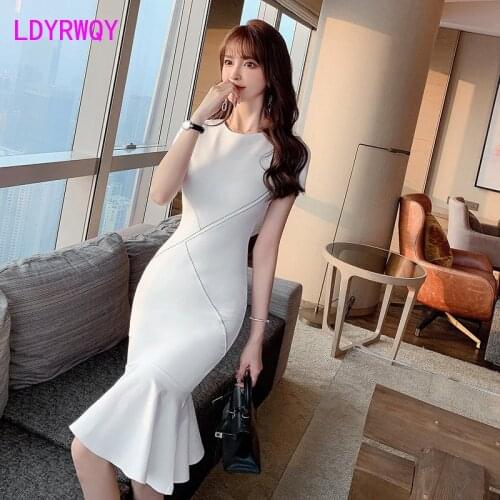 LDYRWQY Dress 2021 summer new fashion sexy slim bag hip fishtail Office Lady Sheath Zippers Knee-Length