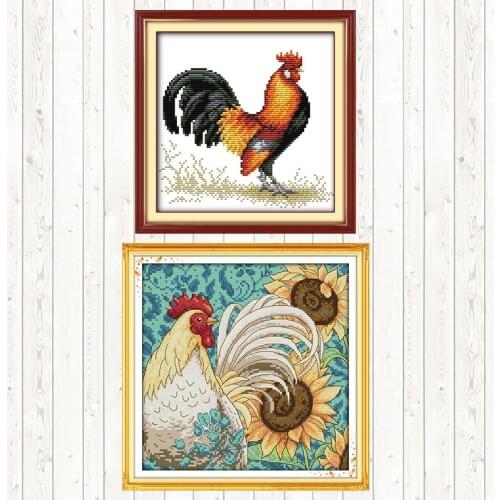 Sunflower and Cock Embroidery Handmade Needlework Package 11CT 14CT Cross Stitch Set Cross Stitch Kits DMC Floss Kit Home Decor