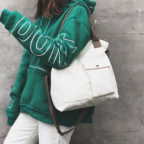 Casual Women Large Capacity Canvas Bags Solid Color Retro Ladies Portable Eco Tote Bags 2022 Lady Shoulder Bags