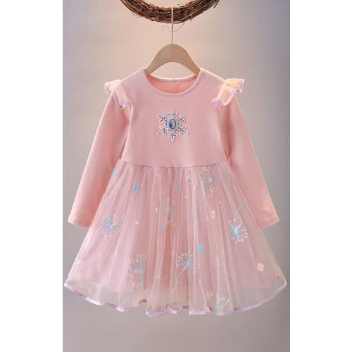 Toddler Girl Mesh Sequin Dress Frozen Long Sleeves Fashion Clothes 2 to 6 Years Kid Cute Princess Dress Children Autumn Costume