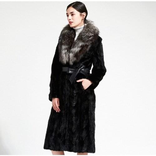 Real Fur Coat with Fox Fur Collar Winter Mink Fur Coats Women Clothes 2020 Elegant Thick Warm Long Jacket + Belt 2024