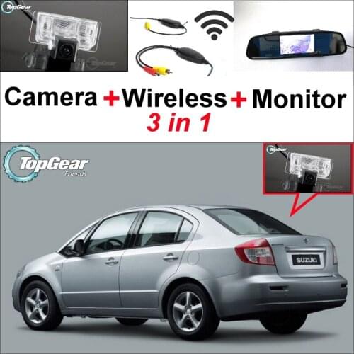 3 in1 Special Rear View Camera + Wireless Receiver + Mirror Monitor Easy DIY Back Up Parking System For Suzuki SX4 SX-4 SX 4