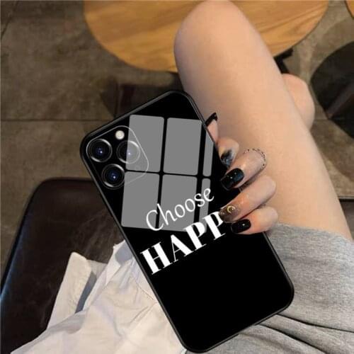 Choose Happy Phone Case Glass Phone Case For iphone 12 11 Pro Max XS XR X 8 7 Plus SE2 Case