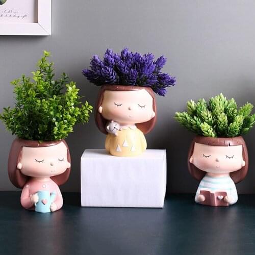 Home Garden Supplies Decoration Resin Cartoon Girl Flowerpots Miniature Model Succulent Flower Pot Planter Decorations Ornament
