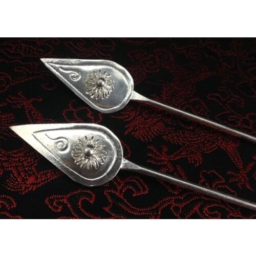 Traditional Pinch Artwork Miao Silver Hair Stick Pure Handmade Hanfu Costume Hair Accessory Imitate Antique Earthed Hair Stick