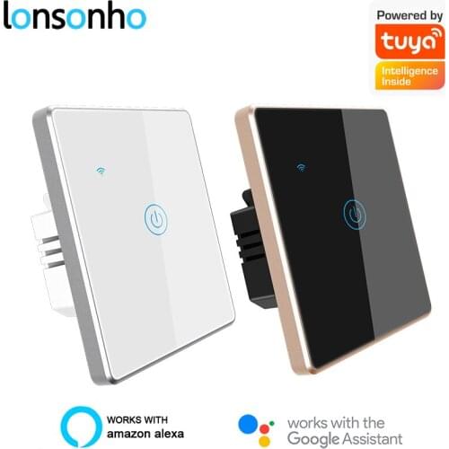 Lonsonho Tuya Smart Life WiFi Smart Switch Metal Frame Glass Panel Touch Light Switches Neutral Wire Required Alexa Google Home