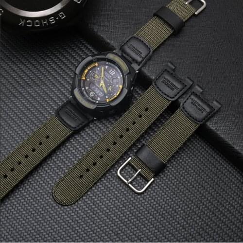 HUXIE Military Green Nylon Watchband for Casio SGW-100 SGW100 Waterproof Strap Replacement Driving Sport Watch Accessories