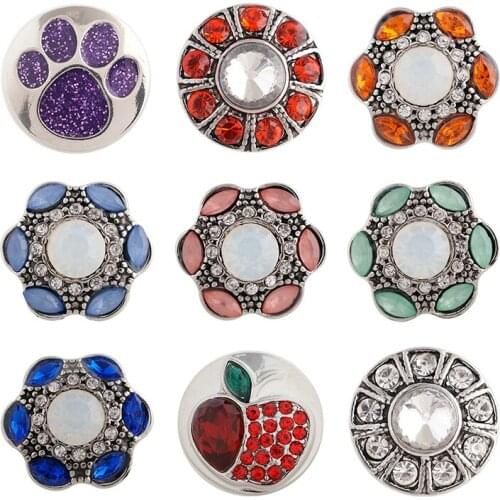 Apples Rhinestone Flower 20mm Metal snap button jewelry DIY bracelet KD1112