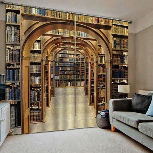 Blackout curtain library bookself curtains brown 3D Window Curtains Living Room wedding bedroom Cortinas Drapes