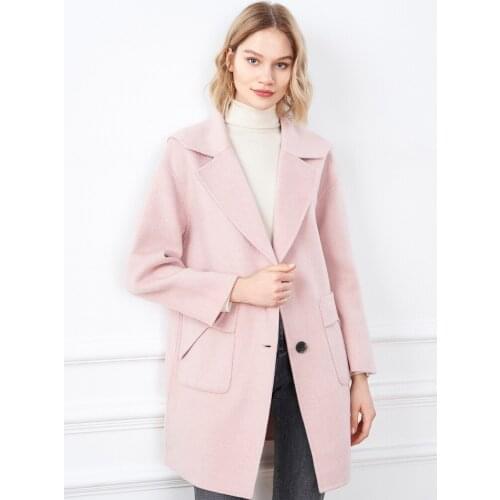 Womens Clothing 2021 Winter New Lotus Root Pink Lapel Medium Long Woolen Overcoat Womens Coat