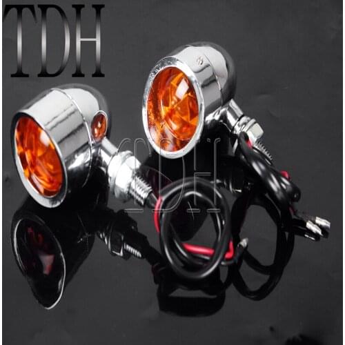 1 Pair Motorcycle Chrome Turn Signal Light Amber Lens Indicator Blinker Light For Harley Bobber Chopper Custom Honda Yamaha