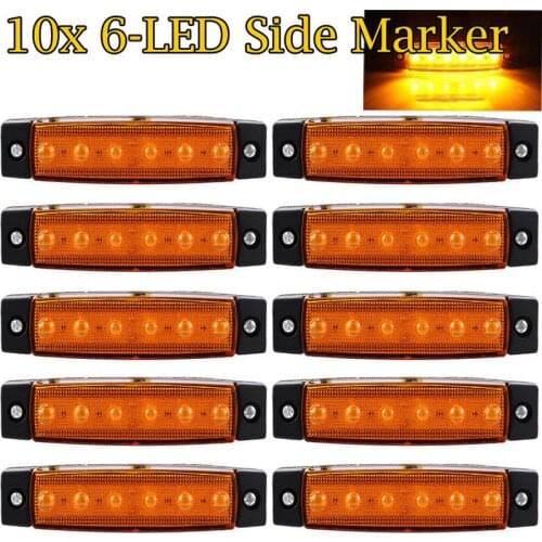 10pcs 12V 6LED Truck Trailer Vans Side Marker Indicators Light Lamp Amber