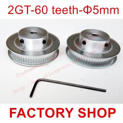2pcs 60 teeth Bore 5mm GT2 Timing Pulley fit width 6mm of 2GT Belt 3D Free shipping