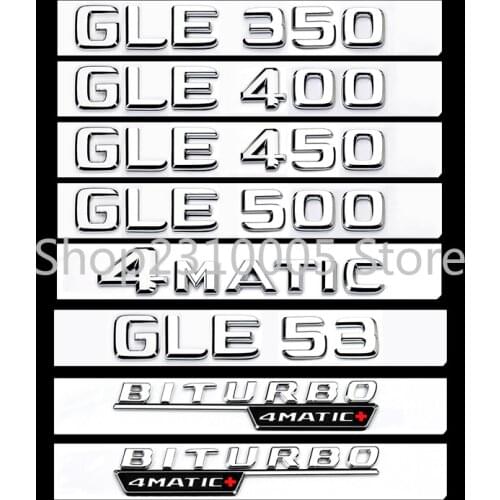 2016+ Chrome Flat Font Trunk Letters Badge Emblem Emblems Sticker for Mercedes Benz GLE43 GLE63 GLE63s V8 V12 BITURBO 4MATIC AMG