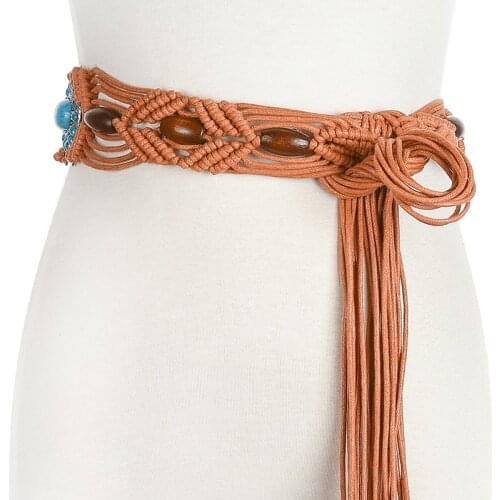 2021 Style Rope Vintage handmade Knitted Designer Belts Gift For dress With beaded Wide Waistband belt BL322