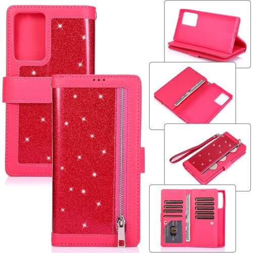 A71 A51 A50 A70 Glitter Zipper Flip PU Leather Case For Samsung Note 20 Ultra S20 S10 Plus S10E Note 10 + Wallet Phone Case Capa