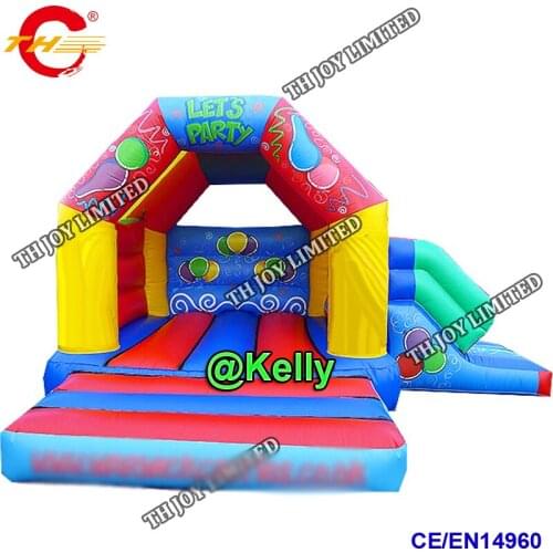 Free door shipping inflatable bouncing castle with slide, colorful printing balloons inflatable bounce house for kids birthday