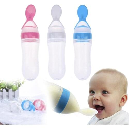 Safety Silicone Baby Feeding Bottle Silicone Extrusion Infant Kids Spoon Rice Paste Rice Cereal Feeding Bottles 3 Colors