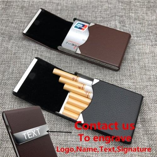 Portable Multi-function Card Box Cigarette Case Black Brown Pu Leather Personalized Customization Logo Name Text Name Card Case