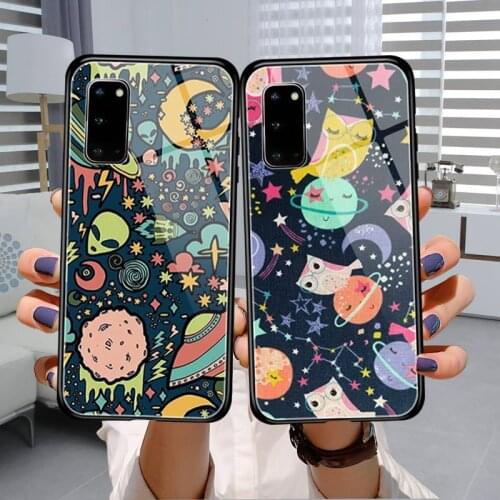 Seamless pattern universe Phone Case Tempered Glass For Samsung S7 S8 S9 S10E S20 21 30 Plus ultra Note 8 9 10 Plus A7 2018