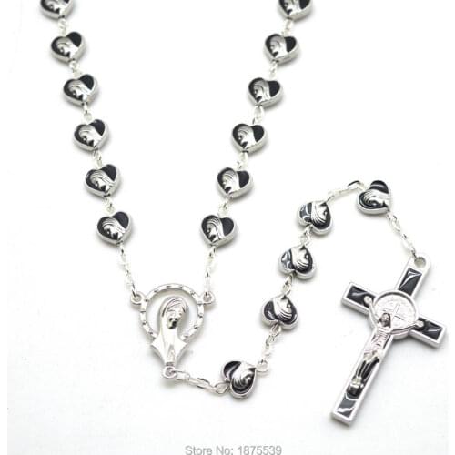 Black Madonna Alloy Bead Rosary Necklace for Man 59 Pieces Beads
