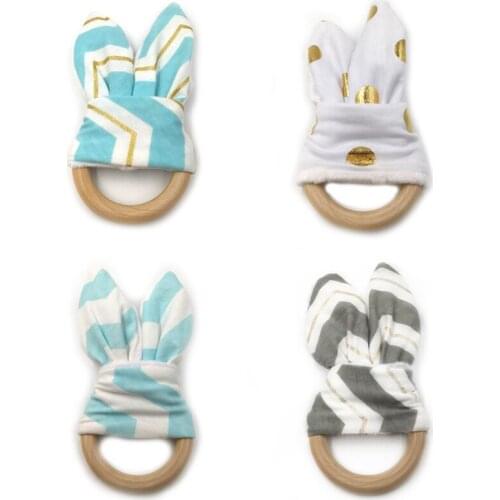 Bunny Ear Baby Nipple Chain Teether Ring Bandana Cute Modelling Pacifier Clips Safety Wooden Baby Training Teethers Toy Gift