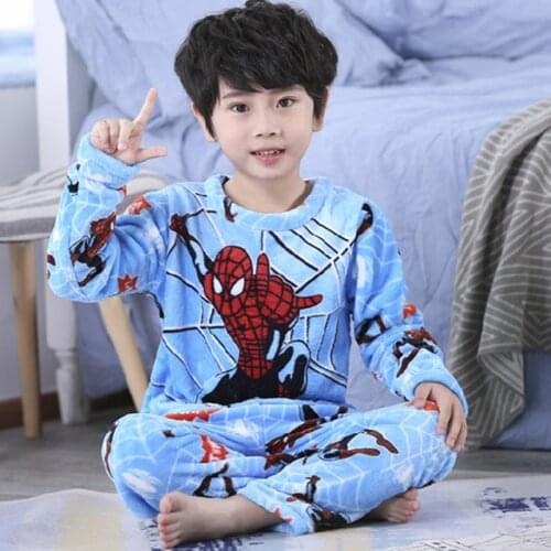 Kids Pyjamas Tops Pant Cartoon Flannel Sleepwear Girls Boy Pajama Sets Autumn Winter Warm Childrens Clothing Boys Pijama Set