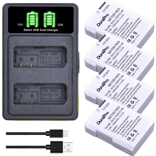 4pc x 1200mAH EN-EL14a EN-EL14 Battery Charger Replacement for Nikon D5600,D5500,D5300,D5200,D5100,D3200,D3300,P7800,P7100