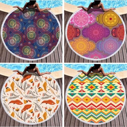 Ethnic Plaid Beach Creative Swimming Towel Microfiber Round Beach Towel Mandala Stripes Adult Large Round Bath Towel 150cm