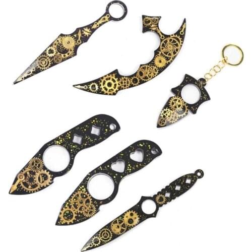 Dagger Pendant Keychain Resin Mold Silicone Anti-Wolf Weapons Sword Epoxy Casting Silicone Mould Defend Knife Mold Craft 85LB