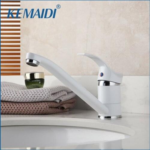 KEMAIDI White Bathroom Faucet Single Handle Bathroom Basin Sink Faucet Hot & Cold Mixer Deck Mounted White Finished Tap
