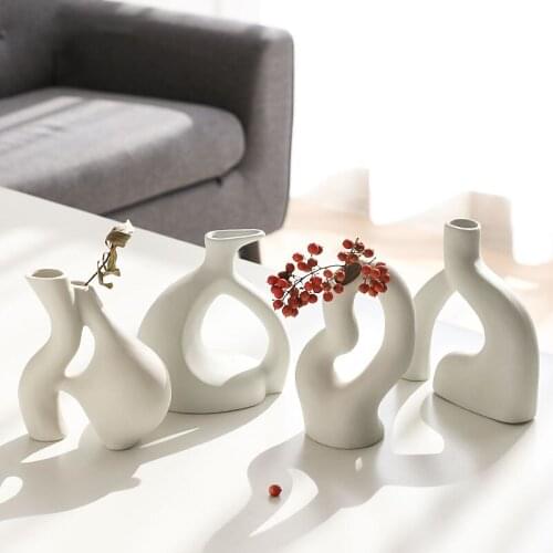 Nordic Ins Ceramic Vase Home Decoration Accessories White Vegetarian Geometry Flower Pot Art Vases Home Decorations Crafts Gifts