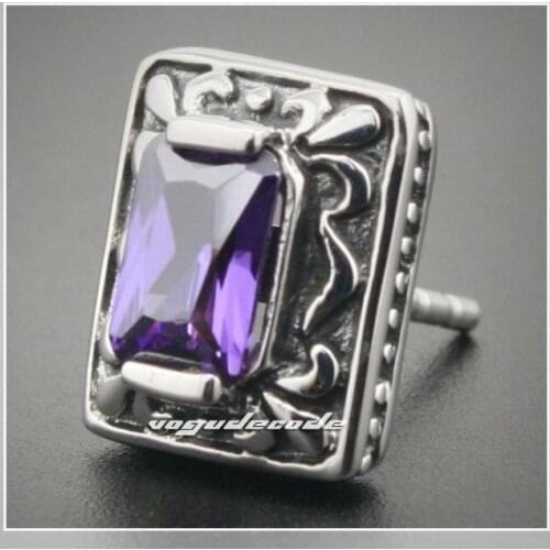 Cool 316L Stainless Steel Purple Stone Stud Earrings 3L009
