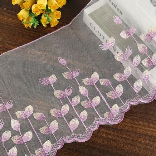 30Yards Mesh Leaves Embroidery Lace Fabric Pink Blue Purple Trim For Bra Lingerie Underwear Dolls Dress Ribbon 25cm Width