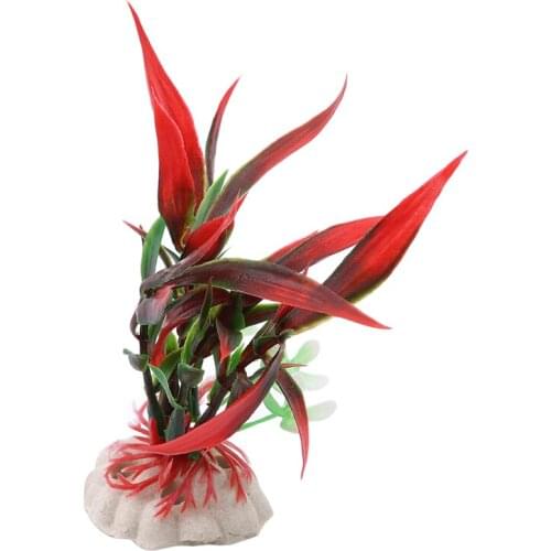 Hot Sale New Plastic Plant Grass Aquarium Decorative Red Simulation Bamboo Leaves Fish Tank Landscape Decoration