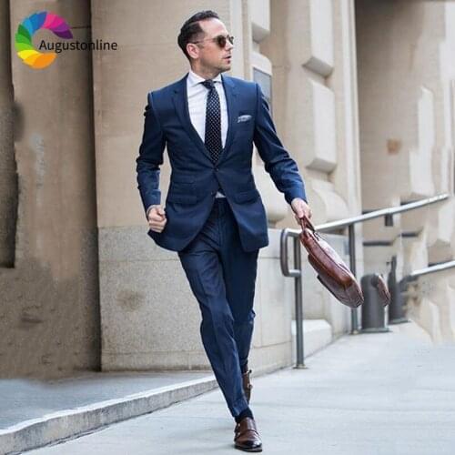 Custom Made Navy Blue Mens Suit Classic Business Terno Masculino Slim Fit Groom Tuxedos Costume Homme 2 Pieces Jacket Pants