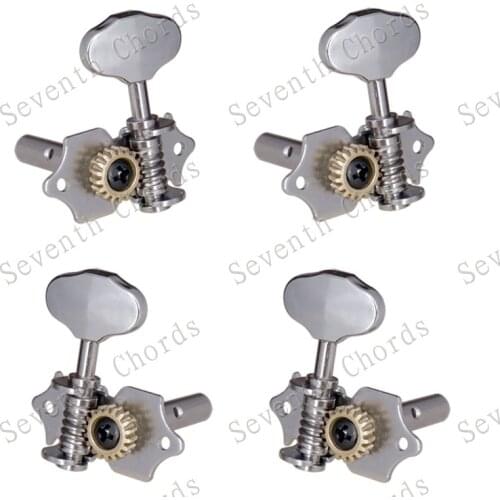 A Set 2R2L Chrome Vintage Open Gear Ukulele 4 String Guitar Tuning Pegs Keys Tuners Machine Head - Gear Ratio 1:18